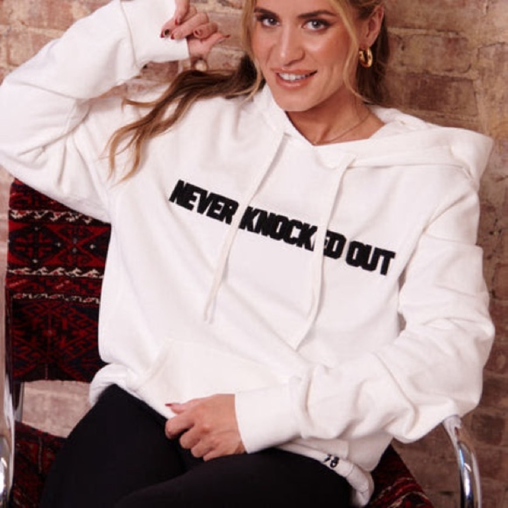 NWT Kendall Toole x Spiritual Gangster Never Knocked Out White Hooded Sweatshirt